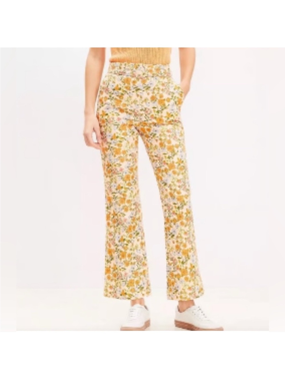 LOFT Yellow Floral Boot-Cut Pants